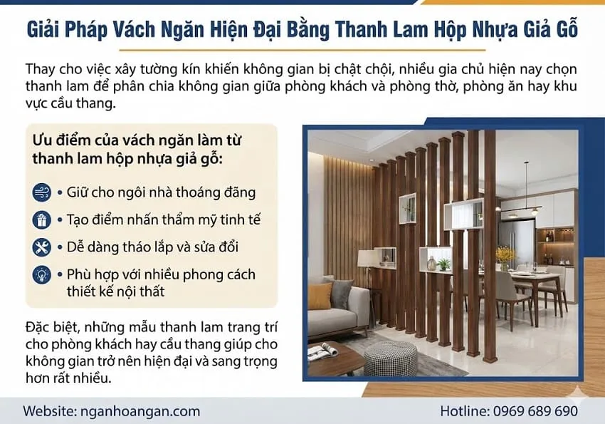 Giải Pháp Vách Ngăn Hiện Đại Bằng Thanh Lam Hộp Nhựa Giả Gỗ