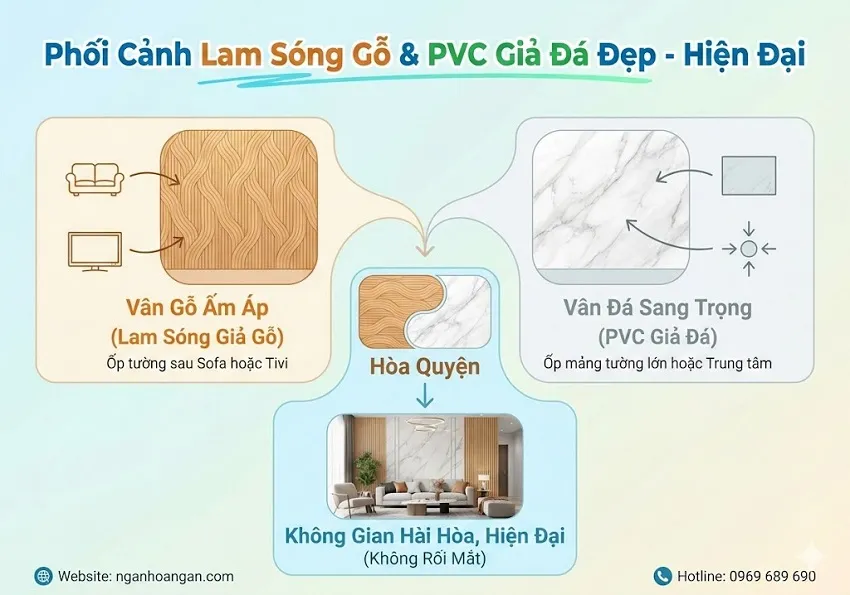 Gợi Ý Phối Lam Sóng Ốp Tường và PVC Giả Đá Đẹp – Hiện Đại