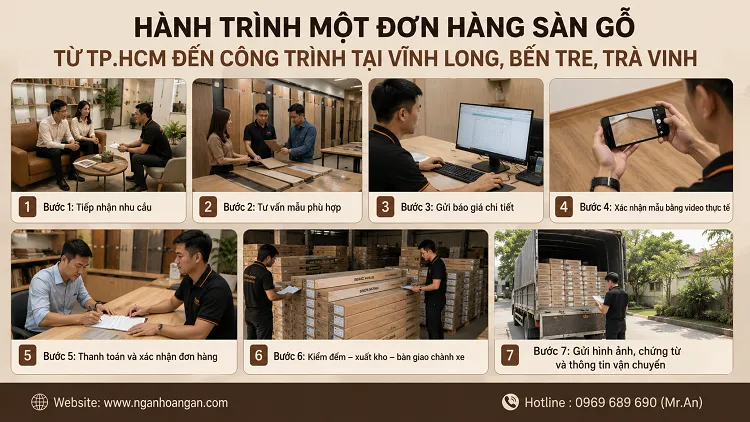 Hành Trình Một Đơn Hàng Sàn Gỗ Từ TP.HCM Đến Công Trình Tại Vĩnh Long, Bến Tre, Trà Vinh