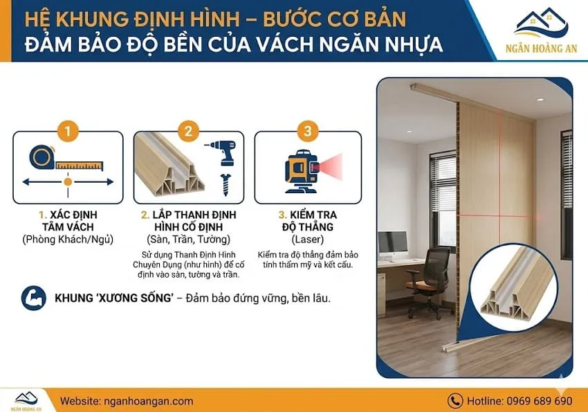 Hệ Khung Định Hình – Bước Cơ Bản Đảm Bảo Độ Bền Của Vách Ngăn Nhựa