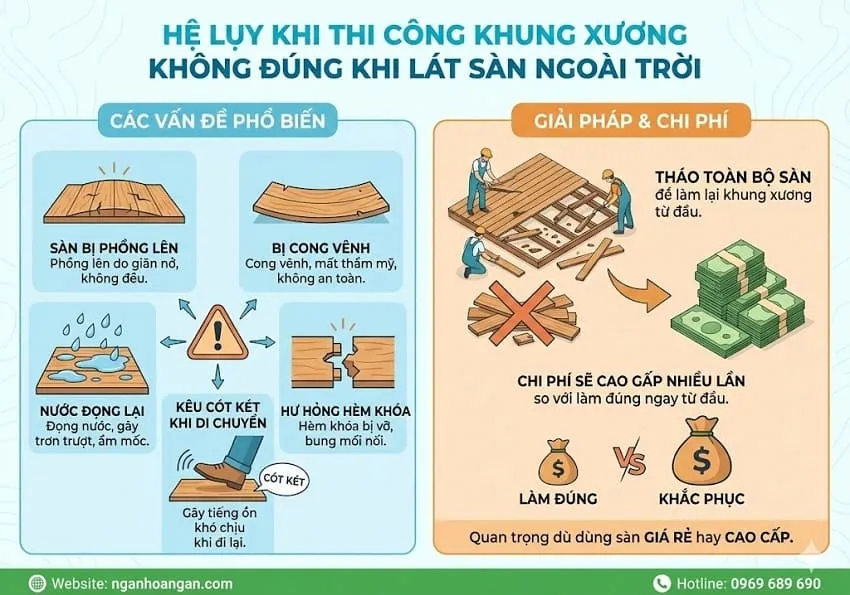 Hệ Lụy Khi Thi Công Khung Xương Không Đúng Khi Lát Sàn Ngoài Trời