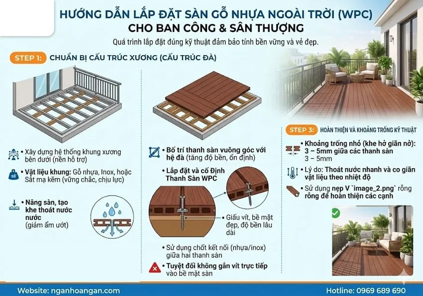 Hướng Dẫn Lắp Đặt Sàn Gỗ Nhựa Ngoài Trời Dành Cho Ban Công và Sân Thượng