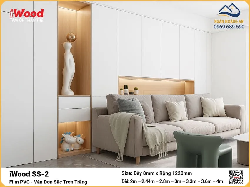 Kho Bán Tấm Than Tre iWood SS-2 Đơn Sắc Trắng