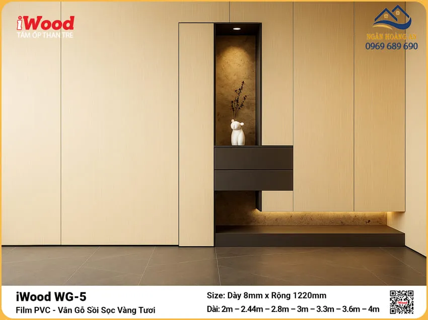 Kho Tấm Ốp Than Tre iWood WG-5 Vân Gỗ Sồi Vàng Hàng Có Sẵn