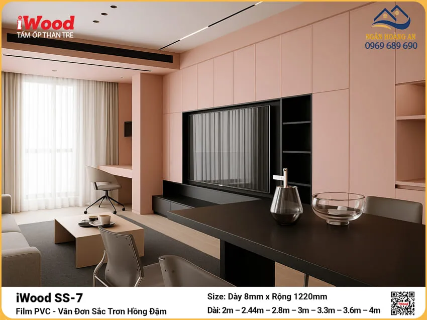 Kho Than Tre iWood SS-7 Trơn Hồng Đậm Cắt Theo Kích Thước