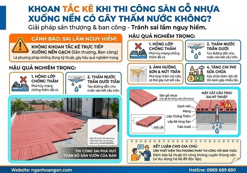 Khoan Tắc Kê  Khi Thi Công Sàn Gỗ Nhựa Xuống Nền Có Gây Thấm Nước Không?