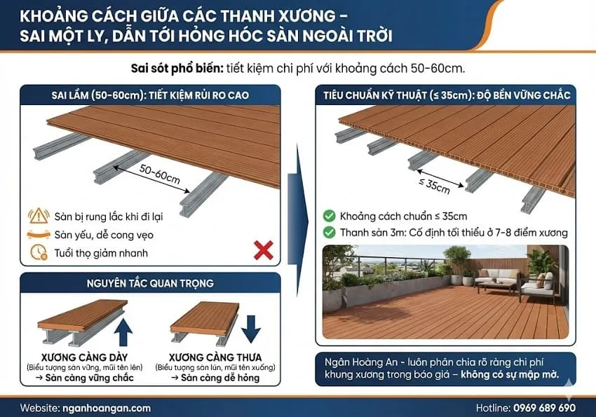 Khoảng Cách Giữa Các Thanh Xương – Sai Một Ly, Dẫn Tới Hỏng Hóc Sàn Ngoài Trời