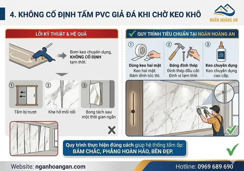 Không Cố Định Tấm PVC Giả Đá Khi Chờ Keo Khô
