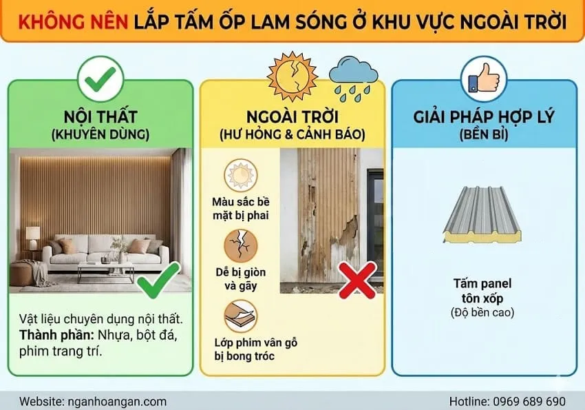 Không Nên Lắp Tấm Ốp Lam Sóng Ở Khu Vực Ngoài Trời