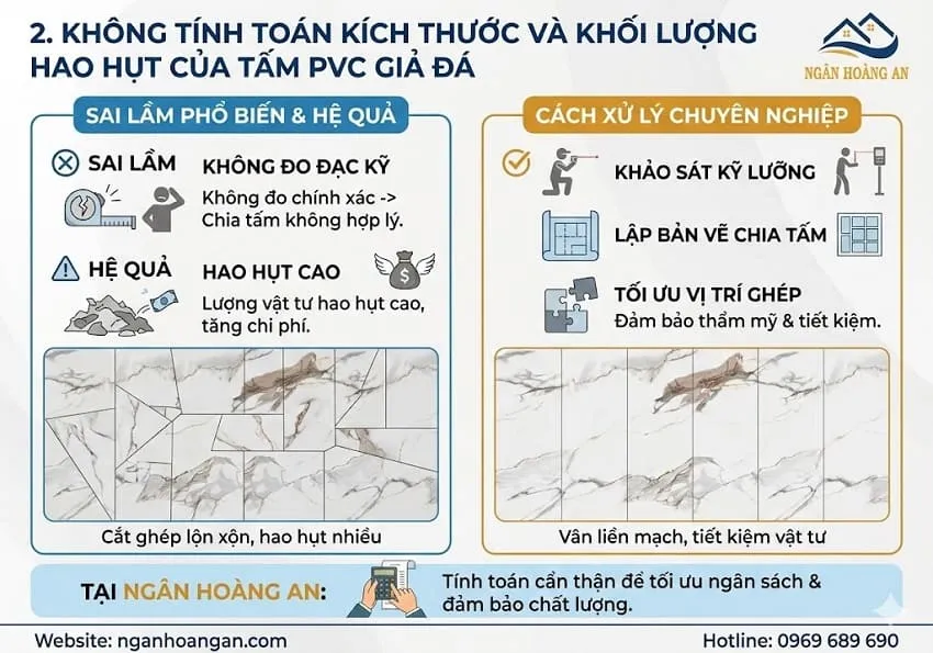Không Tính Toán Kích Thước Và Khối Lượng Hao Hụt Của Tấm PVC Giả Đá
