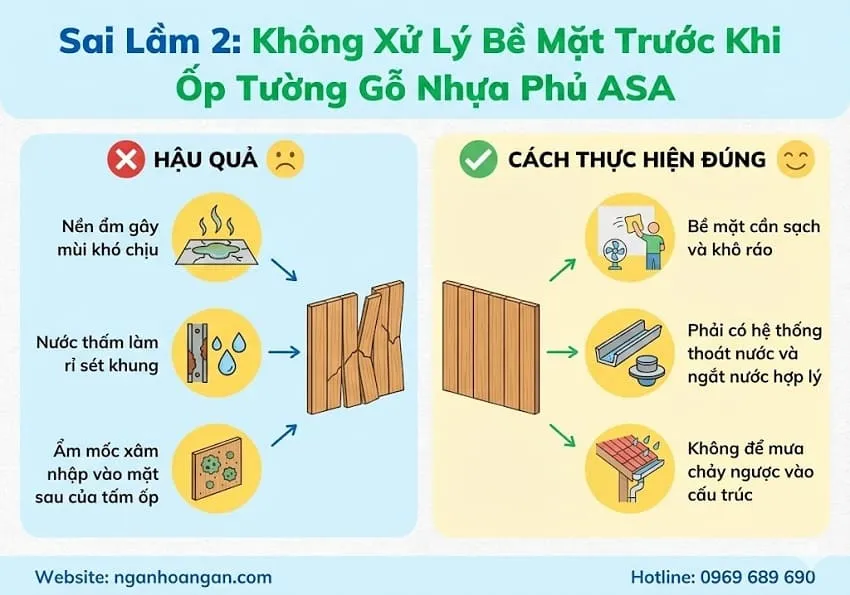 Không Xử Lý Bề Mặt Trước Khi Ốp Tường Gỗ Nhựa Phủ ASA