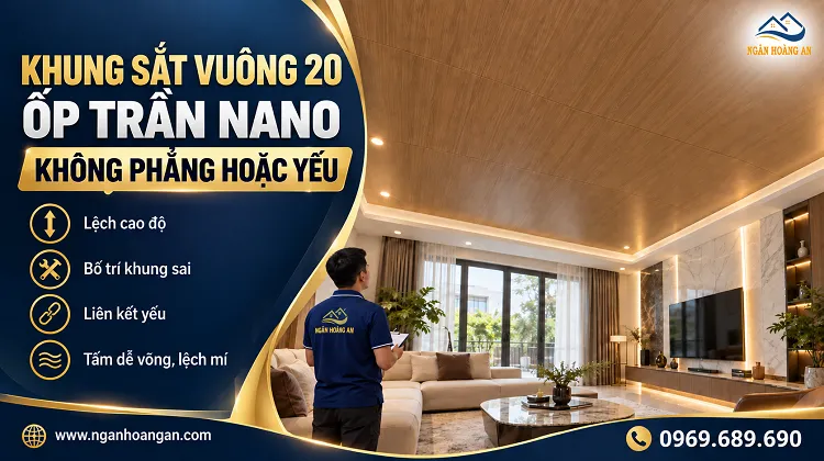 Khung Sắt Vuông 20 Ốp Trần Nano Nhựa Không Phẳng Hoặc Liên Kết Yếu