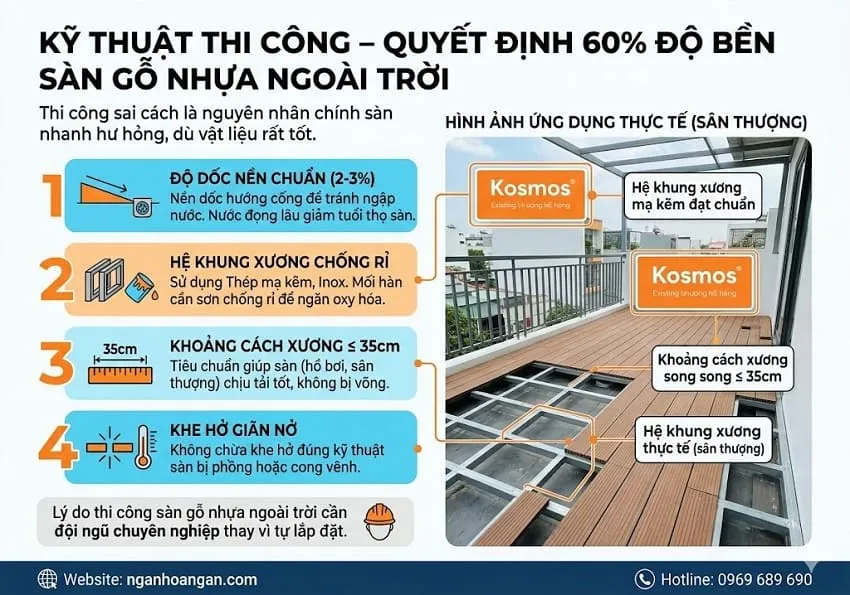 Kỹ Thuật Thi Công – Quyết Định 60% Độ Bền Sàn Gỗ Nhựa Ngoài Trời