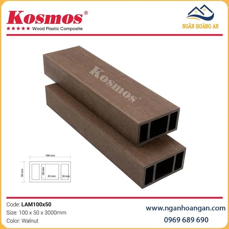 Lam Hộp Gỗ Nhựa 2 Da Ngoài Trời Kosmos Lam100X50 Walnut