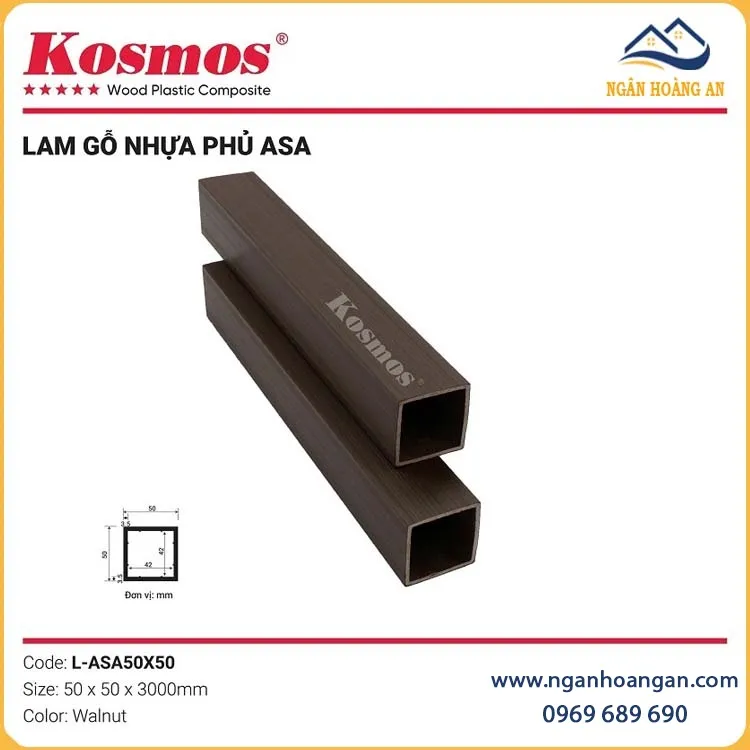 Lam Hộp Gỗ Nhựa Ngoài Trời Phủ ASA Kosmos L-ASA50X50 Walnut
