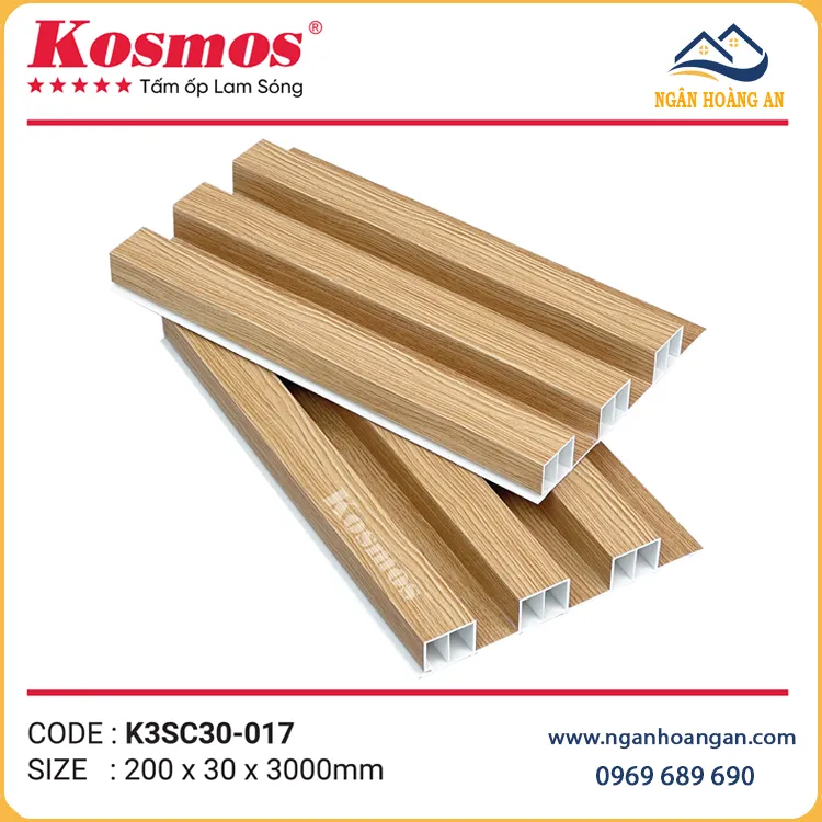 Lam Sóng Nhựa Ốp Tường Giả Vân Gỗ Kosmos K3SC30-017