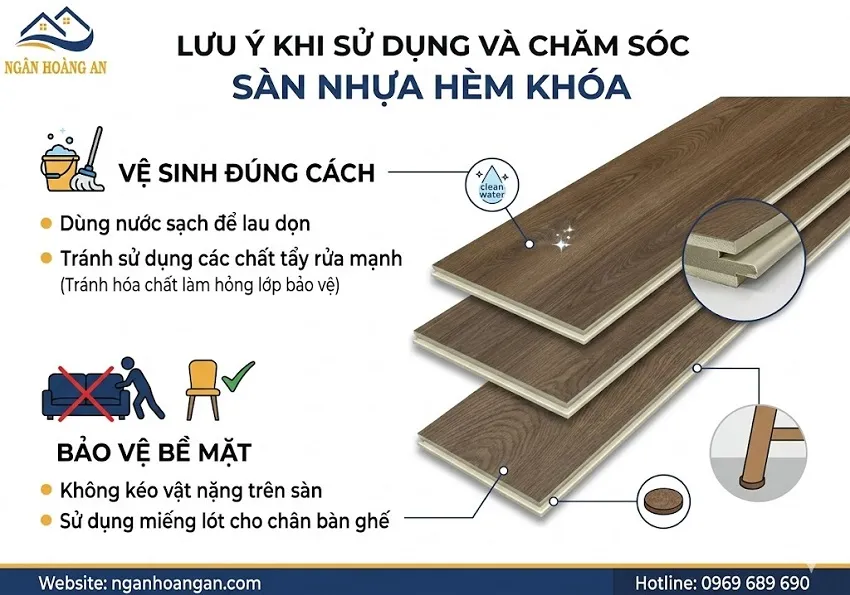 Lưu Ý Khi Sử Dụng Và Chăm Sóc Sàn Nhựa Hèm Khoá