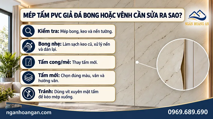 Mép Tấm PVC Giả Đá Bong Hoặc Vênh Cần Sửa Ra Sao Mép Tấm PVC Giả Đá Bong Hoặc Vênh Cần Sửa Ra Sao
