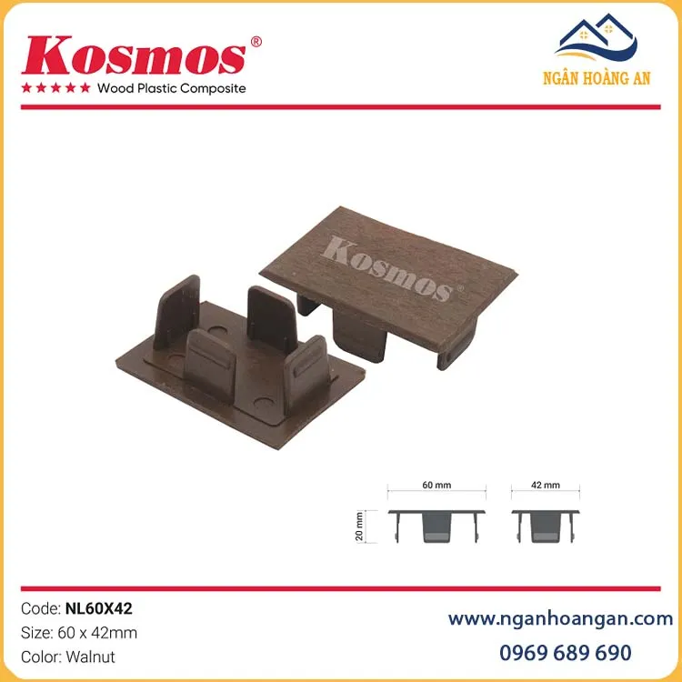 Nắp Chụp Đầu Thanh Lam Gỗ Nhựa 2 Da Kosmos NL60X42 Walnut