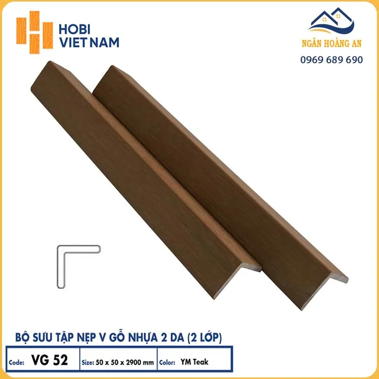 Nẹp Chữ V Gỗ Nhựa 2 Lớp Phủ Polymer Hobiwood VG52 YM Teak