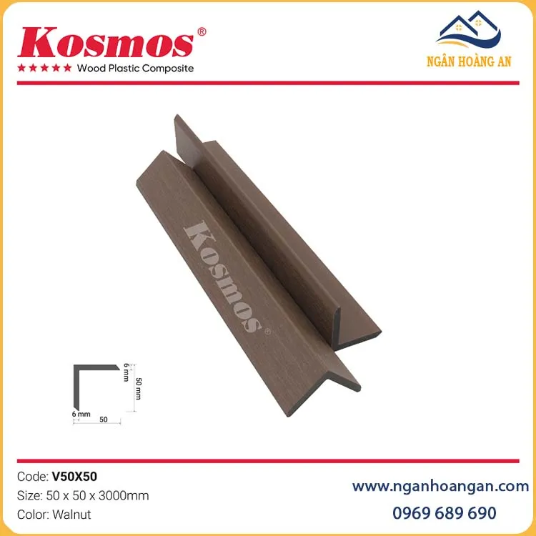 Nẹp Chữ V Gỗ Nhựa 2 Lớp Phủ Polymer Kosmos V50X50 Walnut Nẹp Chữ V Gỗ Nhựa 2 Lớp Phủ Polymer Kosmos V50X50 Walnut