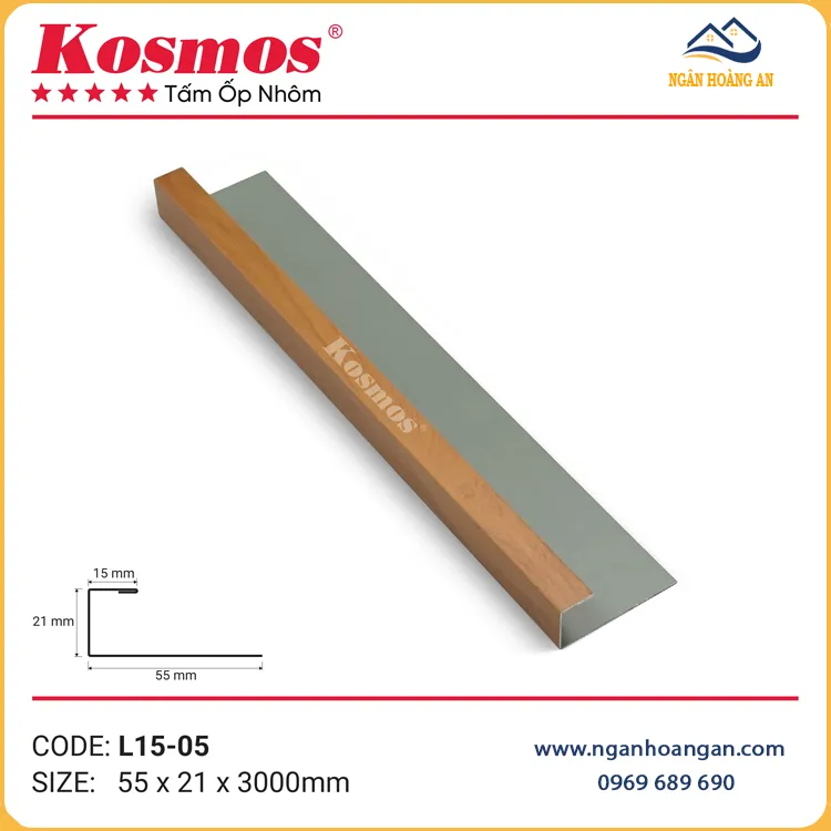 Nẹp Kết Thúc Trần Nhôm Kosmos L15-05 Vân Gỗ Vàng Cam Nẹp Kết Thúc Trần Nhôm Kosmos L15-05 Vân Gỗ Vàng Cam