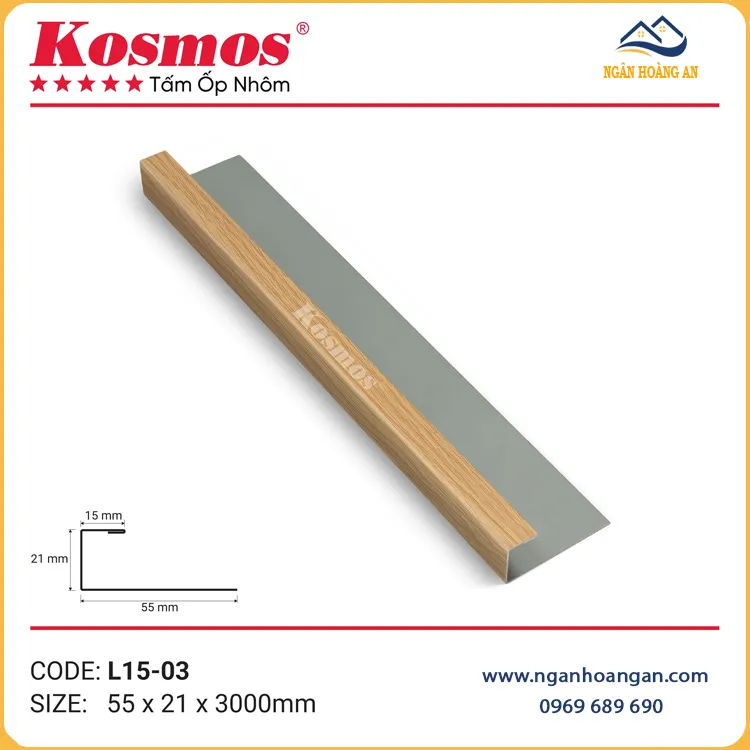 Nẹp Kết Thúc Trần Nhôm Kosmos L15-03 Vân Gỗ Vàng Sồi Nẹp Kết Thúc Trần Nhôm Kosmos L15-03 Vân Gỗ Vàng Sồi