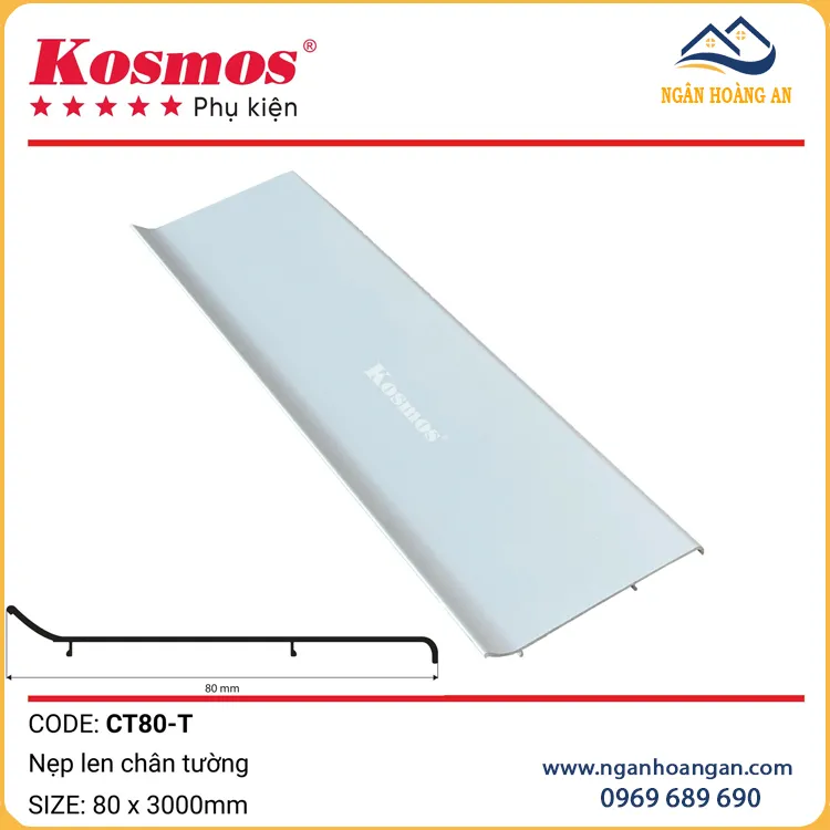 Len Chân Tường Nhôm Kosmos 80mm CT80-T Màu Trắng