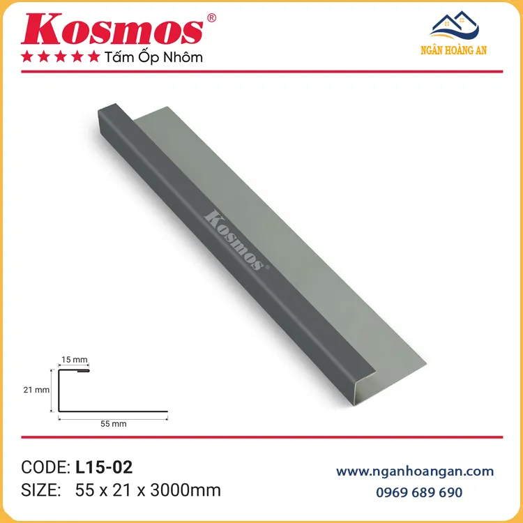 Nẹp Nhôm Chữ L Kết Thúc Trần Nhôm Kosmos L15-02 Màu Xám