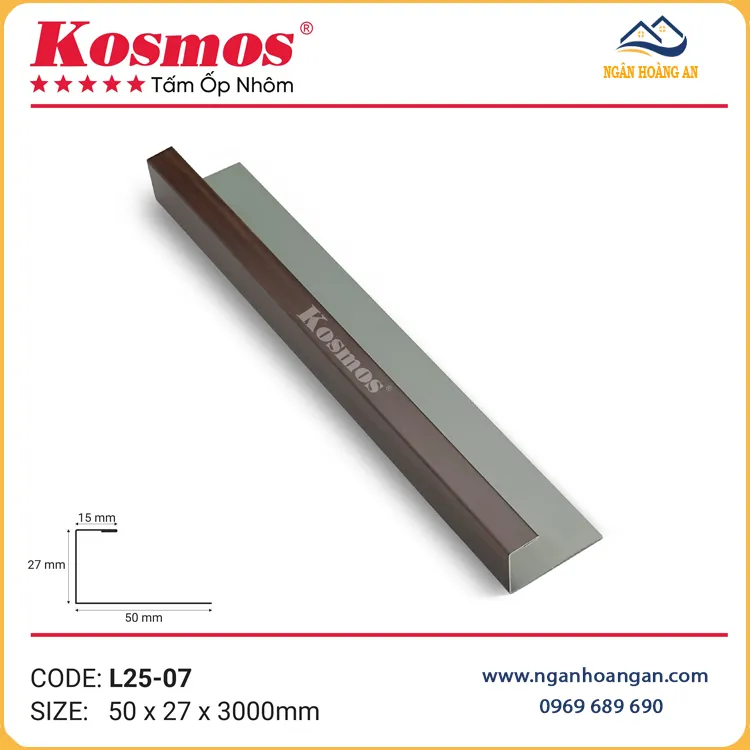 Nẹp Nhôm Kết Thúc Kosmos L25-07 Vân Gỗ Nâu Walnut