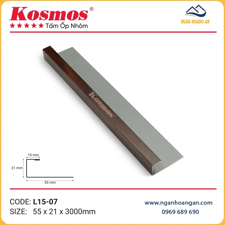 Nẹp Trần Nhôm Kết Thúc Kosmos L15-07 Vân Gỗ Nâu Walnut Nẹp Trần Nhôm Kết Thúc Kosmos L15-07 Vân Gỗ Nâu Walnut