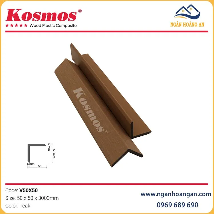 Nẹp V Gỗ Nhựa Ngoài Trời 2 Da Kosmos V50X50 Teak