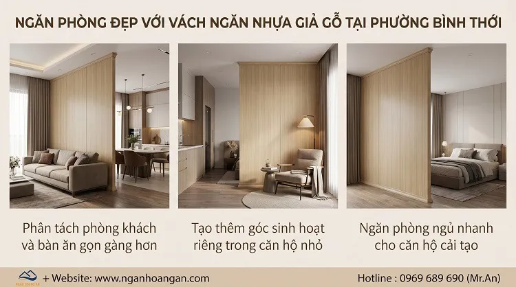 Ngăn Phòng Đẹp Với Vách Ngăn Nhựa Giả Gỗ Tại Phường Bình Thới?