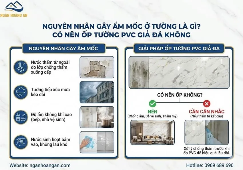 Nguyên Nhân Gây Ra Ẩm Mốc Ở Tường Là Gì? Có Nên Ốp Tường PVC Giả Đá Không