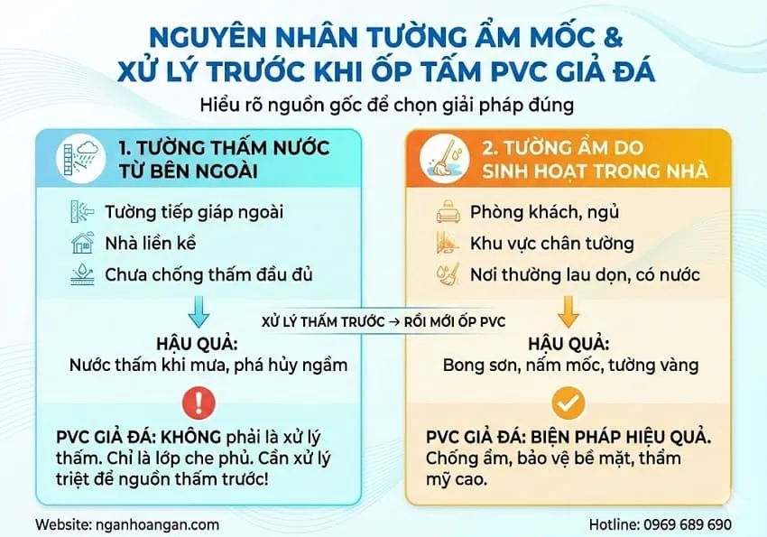 Nguyên Nhân Khiến Tường Bị Ẩm Mốc – Xử Lí Trước Khi Ốp Tấm PVC Giả Đá