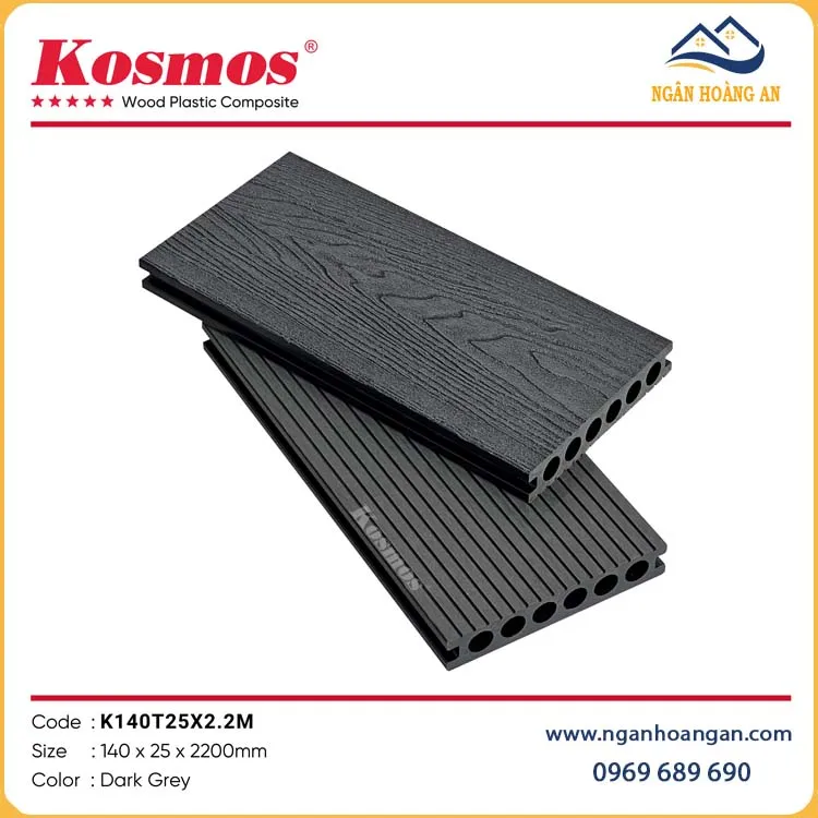 Sàn Gỗ Nhựa Ngoài Trời Lỗ Tròn Kosmos K140T25X2.2M Dark Grey 