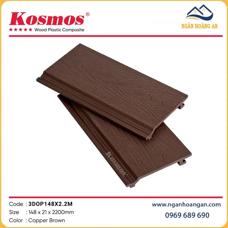 Tấm Ốp Trần Gỗ Nhựa Ngoài Trời Kosmos 3DOP148 Coper Brown