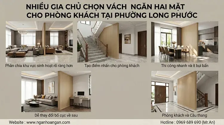 Nhiều Gia Chủ Chọn Vách Ngăn Hai Mặt Cho Phòng Khách Tại Phường Long Phước