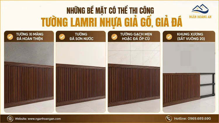 Những Bề Mặt Có Thể Thi Công Tường Lamri Nhựa Giả Gỗ, Giả Đá