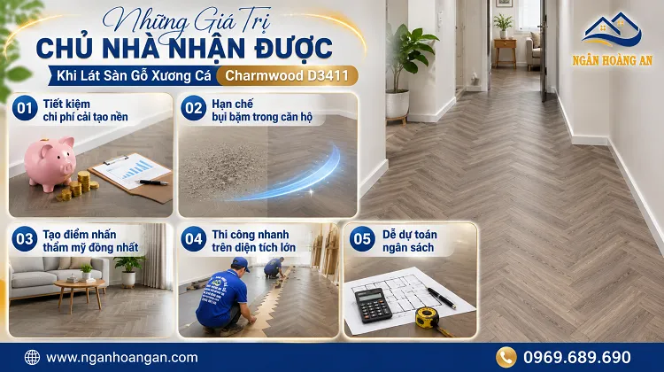 Những Giá Trị Chủ Nhà Nhận Được Khi Lát Sàn Gỗ Xương Cá Charmwood D3411