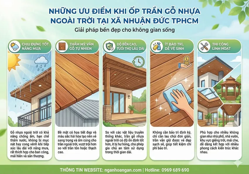 Những Ưu Điểm Nổi Bật Của Tấm Ốp Trần Gỗ Nhựa Ngoài Trời