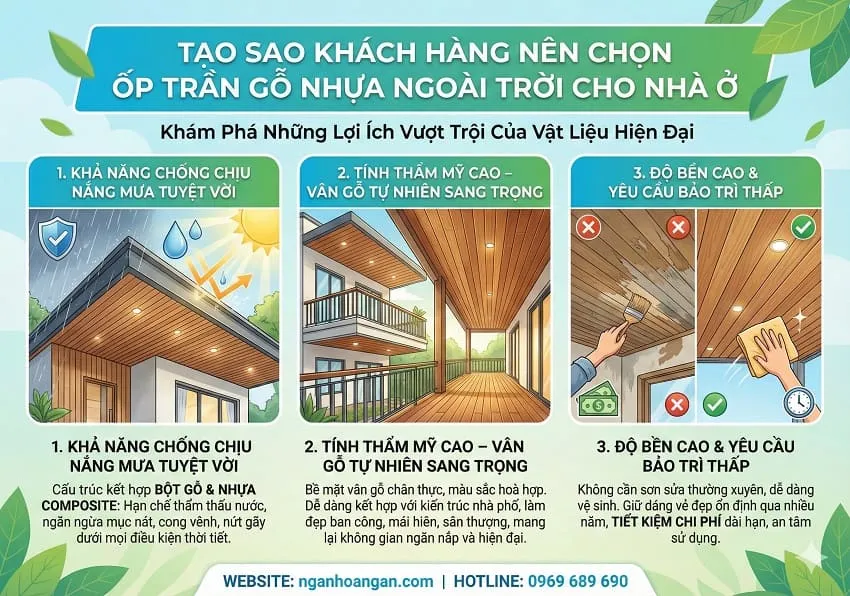 Những Ưu Điểm Nổi Bật Của Tấm Ốp Trần Gỗ Nhựa Ngoài Trời