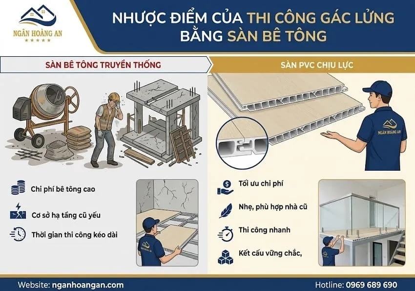 Nhược Điểm Của Thi Công Gác Lửng Bằng Sàn Bê Tông Tại Quận 11 TPHCM