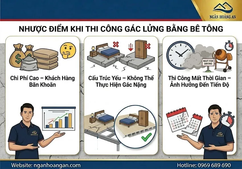 Nhược Điểm Khi Thi Công Gác Lửng Bằng Bê Tông