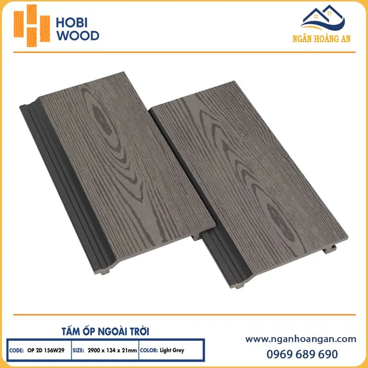 Ốp Ban Công Gỗ Nhựa Ngoài Trời Hobiwood OP2D 156W29 Light Grey