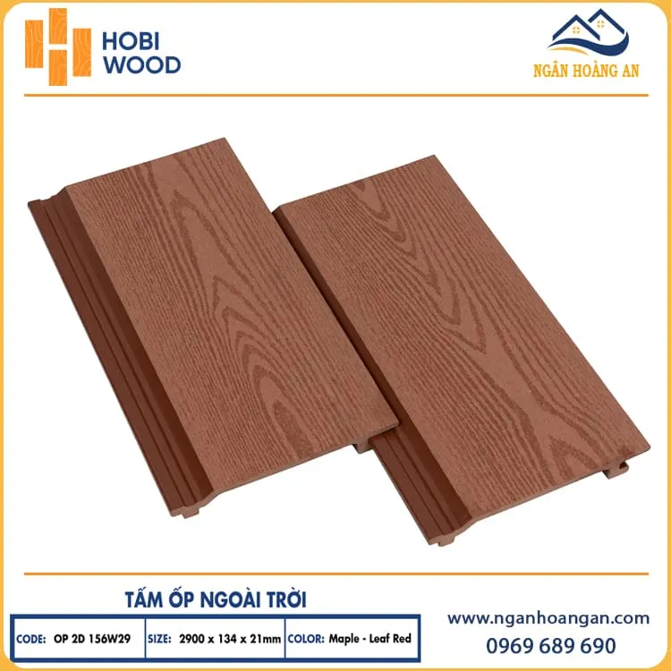 Ốp Tường Gỗ Nhựa Ngoài Trời Hobiwood OP2D 156W29 Maple Leaf Red