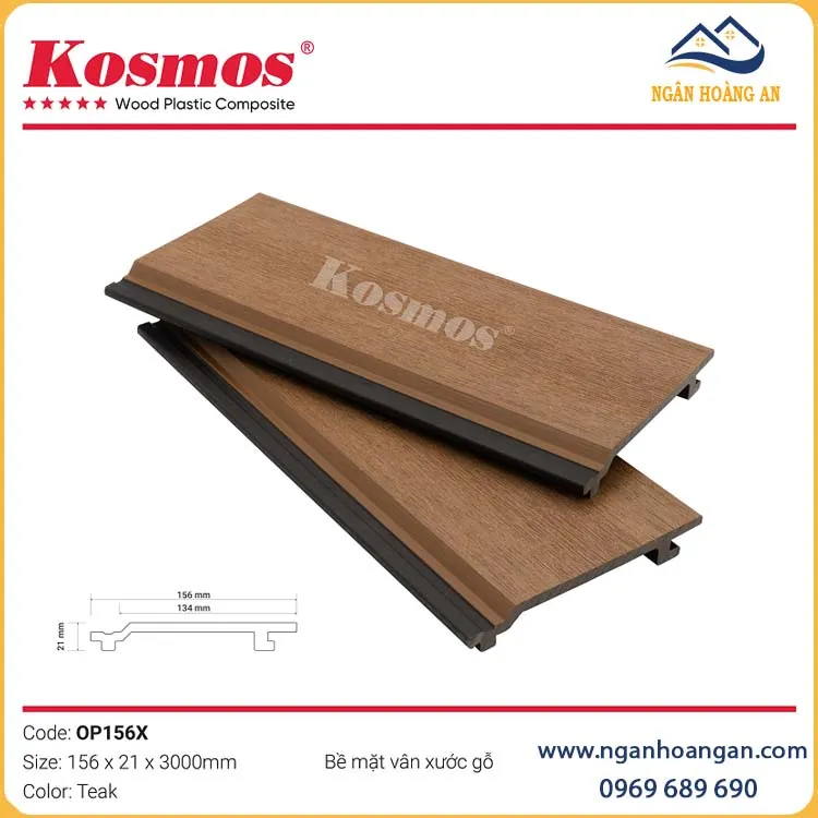 Ốp Trần Gỗ Nhựa Ngoài Trời 2 Da Kosmos OP156X Teak