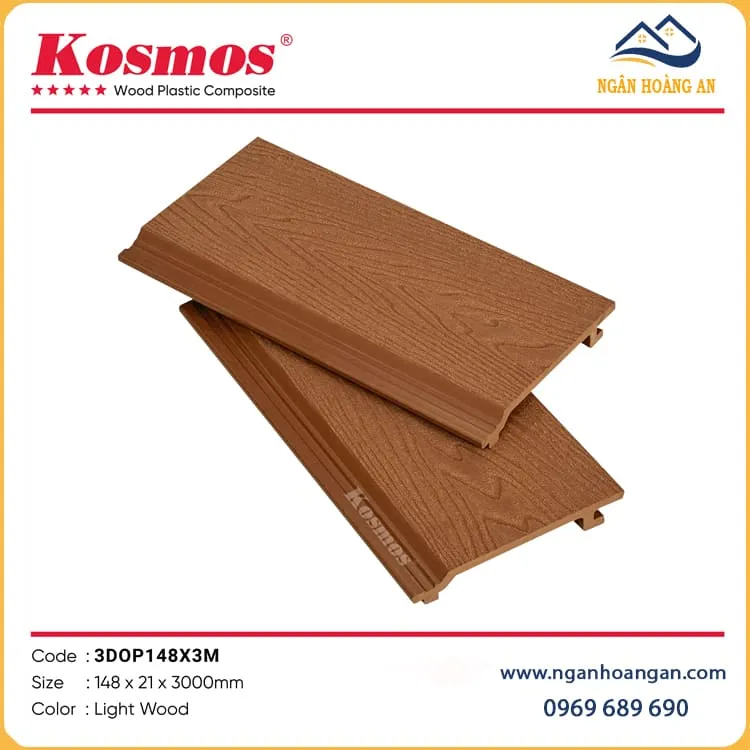 Ốp Trần Ban Công Gỗ Nhựa Ngoài Trời Kosmos 3DOP148X3M Light Wood