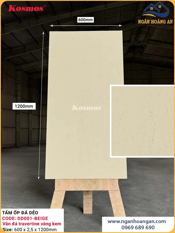 Ốp Tường Đá Dẻo Kosmos 2.5mm DD001 Vân Travertine Vàng Kem Ốp Tường Đá Dẻo Kosmos 2.5mm DD001 Vân Travertine Vàng Kem