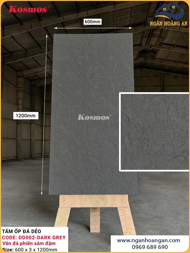 Ốp Tường Đá Dẻo Kosmos 3mm DD002 Vân Đá Phiến Xám Đậm